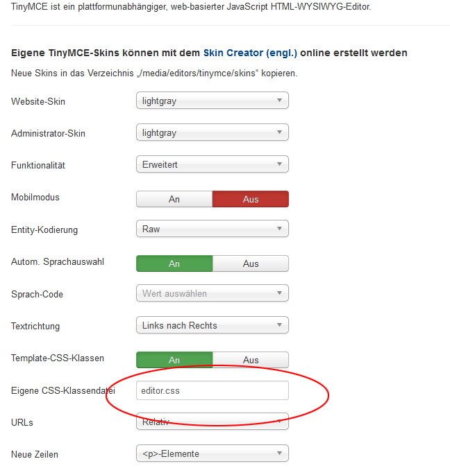 Editor im Userbereich