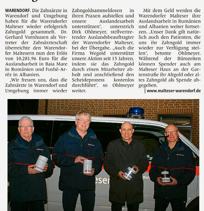 Unterstützung für Malteser dank Zahngold